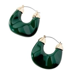 Urban Outfitters Megan Enamel Green Hoop Earring Gold Tone New Earthy Chunky